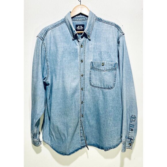 USA Biker Design motor Harley Davidson button up long sleeve  denim shirt men XL - Picture 1 of 6
